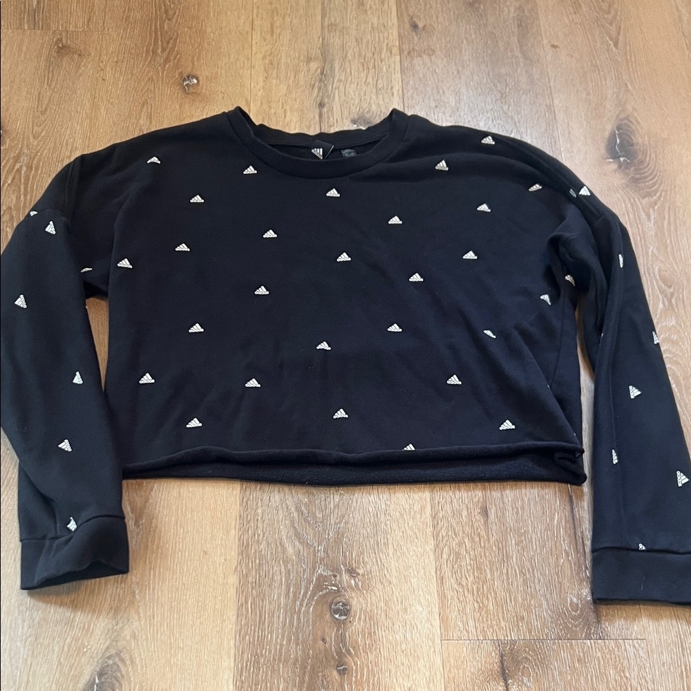 Adidas Black Crop Medium Sweatshirt with White Logo Accents